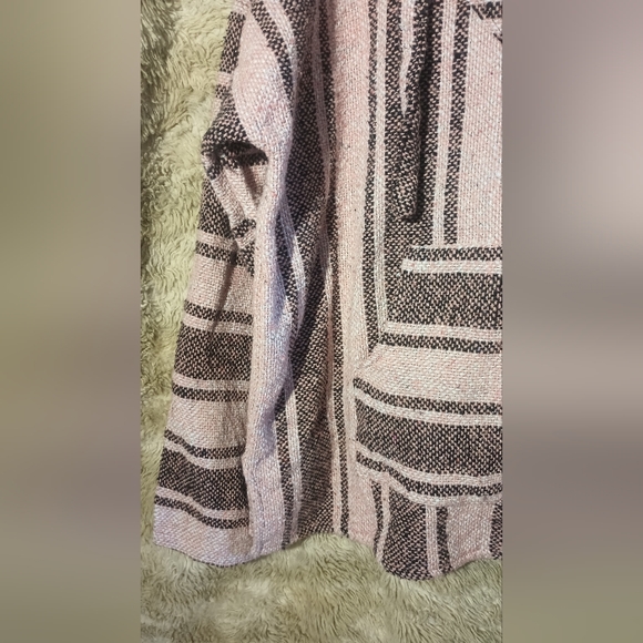 Mr. Baja Mexican Poncho Hoodie Fleece inside Pink Gray Large - Picture 9 of 13